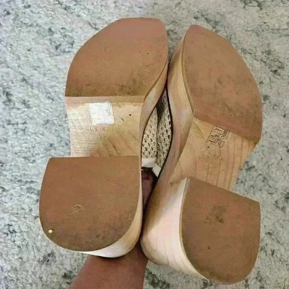 Free People Women's Beige Walk On Wood Boho Leather Platform Woven Clogs 38 - Picture 6 of 12